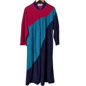 Vanity Fair Velour House Coat Robe Color Block House Dress Grannycore  70’s 80’s